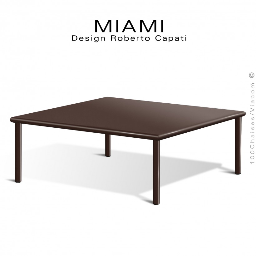 Table basse carré d'appoint design MIAMI, pour extérieur, structure acier galvanisé finition peint bronze.