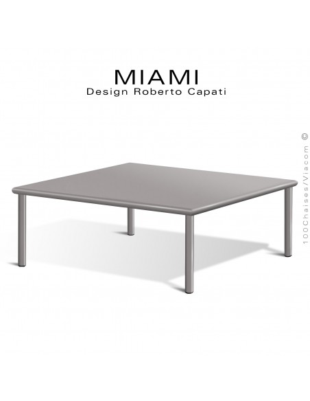 Table basse carré d'appoint design MIAMI, pour extérieur, structure acier galvanisé finition peint gris Tourterelle.