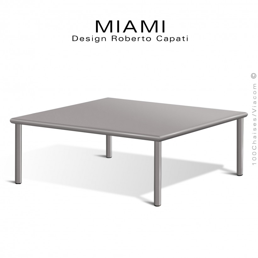 Table basse carré d'appoint design MIAMI, pour extérieur, structure acier galvanisé finition peint gris Tourterelle.