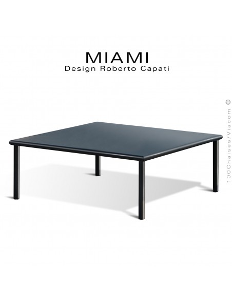 Table basse carré d'appoint design MIAMI, pour extérieur, structure acier galvanisé finition peint noir.