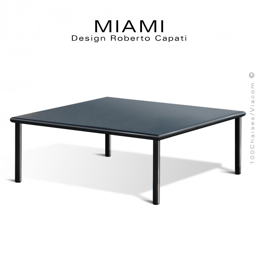 Table basse carré d'appoint design MIAMI, pour extérieur, structure acier galvanisé finition peint noir.