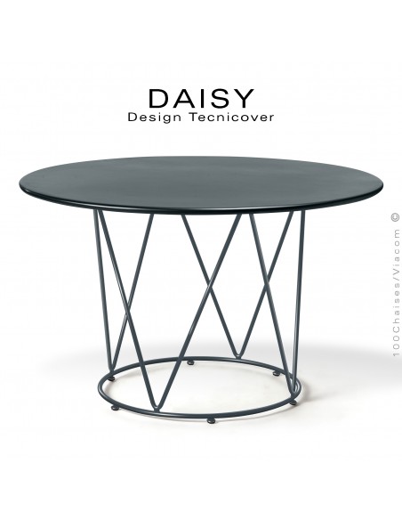 Table ronde repas design DAISY, pour extérieur, structure acier galvanisé finition peint anthracite, plateau rond Ø130.