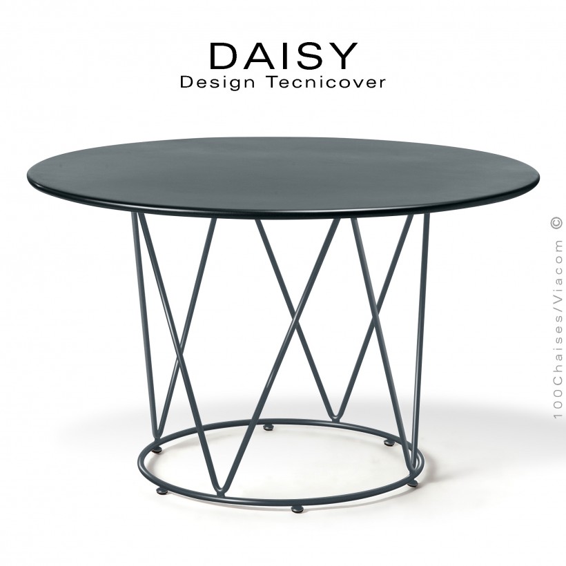 Table ronde repas design DAISY, pour extérieur, structure acier galvanisé finition peint anthracite, plateau rond Ø130.