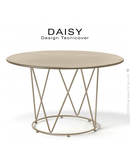 Table ronde repas design DAISY, pour extérieur, structure acier galvanisé finition peint beige, plateau rond Ø130.