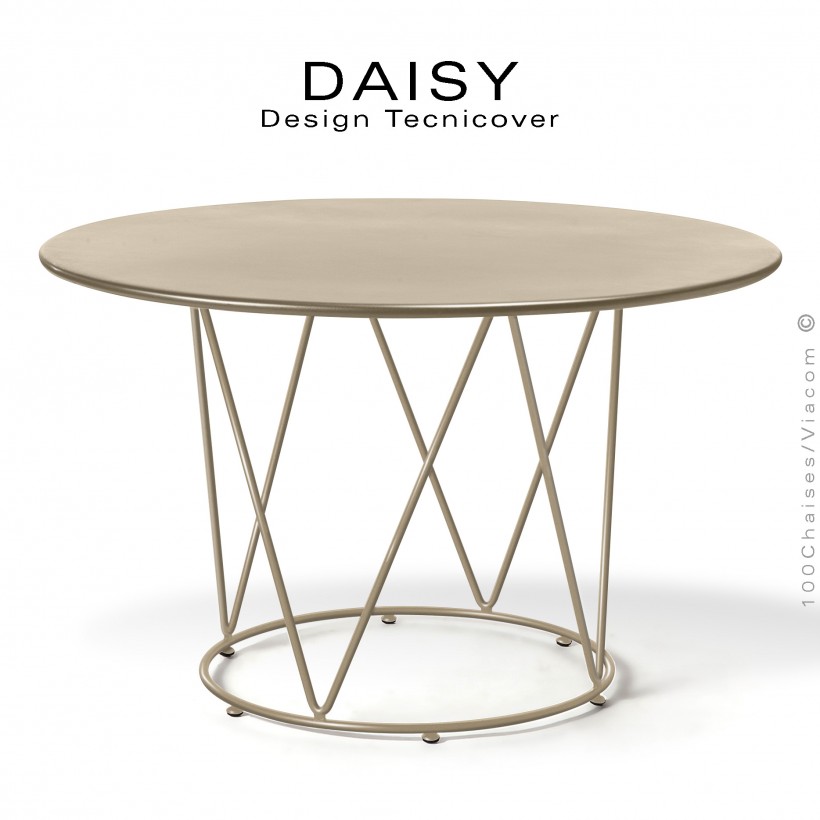 Table ronde repas design DAISY, pour extérieur, structure acier galvanisé finition peint beige, plateau rond Ø130.