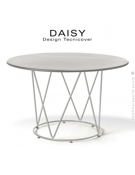 Table ronde repas design DAISY, pour extérieur, structure acier galvanisé finition peint blanc perle, plateau rond Ø130.