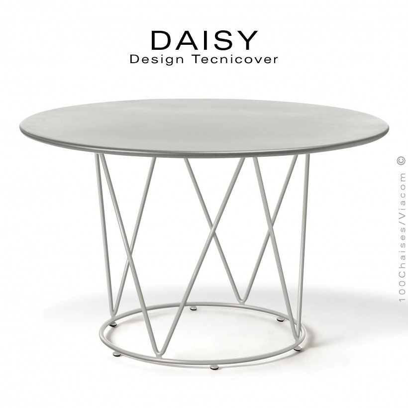 Table ronde repas design DAISY, pour extérieur, structure acier galvanisé finition peint blanc perle, plateau rond Ø130.