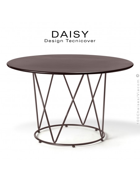 Table ronde repas design DAISY, pour extérieur, structure acier galvanisé finition peint bronze, plateau rond Ø130.