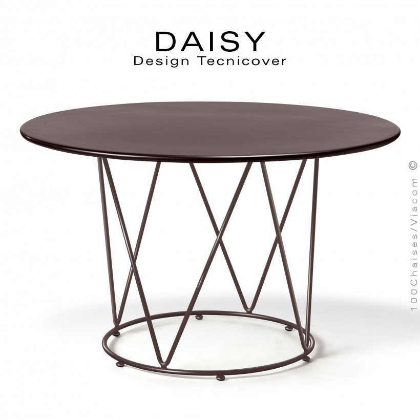 Table ronde repas design DAISY, pour extérieur, structure acier galvanisé finition peint bronze, plateau rond Ø130.