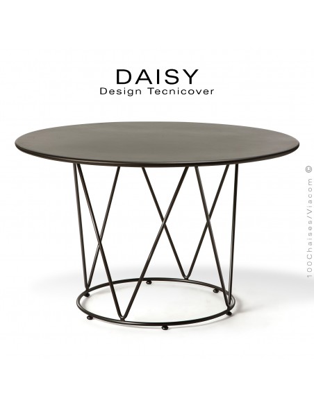 Table ronde repas design DAISY, pour extérieur, structure acier galvanisé finition peint noir, plateau rond Ø130.