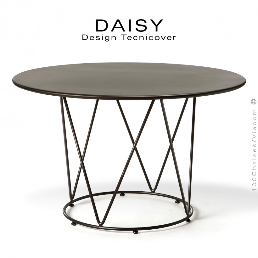 Table ronde repas design DAISY, pour extérieur, structure acier galvanisé finition peint noir, plateau rond Ø130.