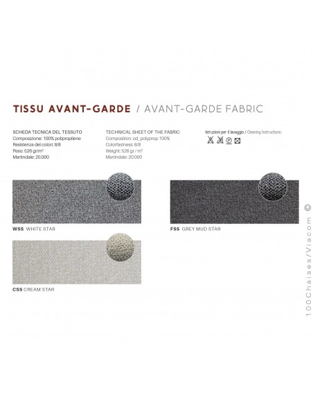 Gamme tissu AVANT-GARDE, pour extérieur déperlant.