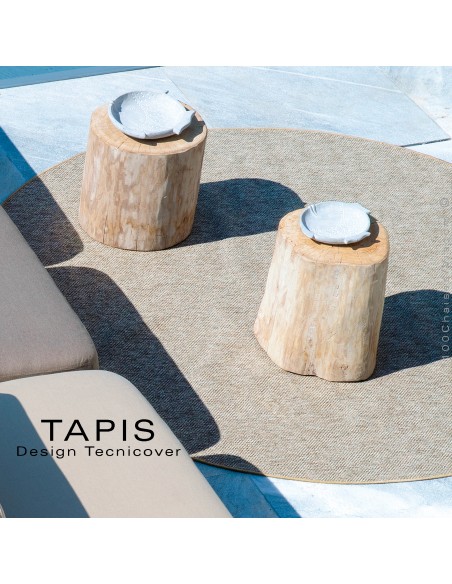 TAPIS de sol Ø200 cm., pour extérieur et jardin, pool house, tissé en fibres de polypropylène dense, couleur gris boue.