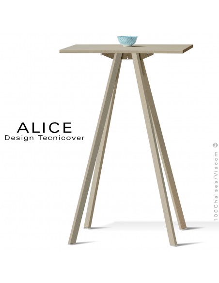 Table haute ou mange debout design ALICE, pour C.H.R., et extérieur, structure peint beige, plateau rond ou carré.