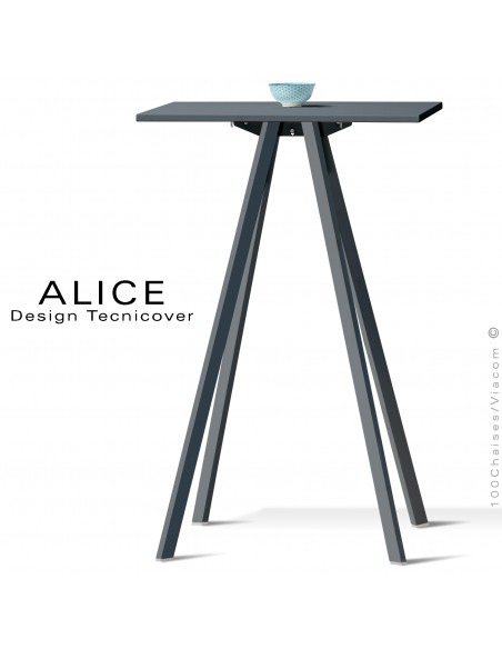 Table haute ou mange debout design ALICE, pour C.H.R., et extérieur, structure peint anthracite, plateau rond ou carré.