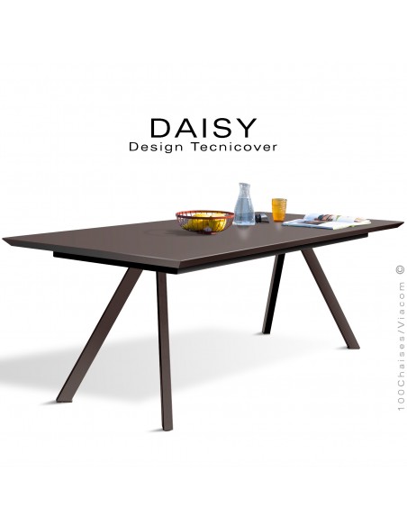 Table rectangulaire repas design DAISY, pour C.H.R. et extérieur, structure acier galvanisé peint bronze, plateau 185x90 cm