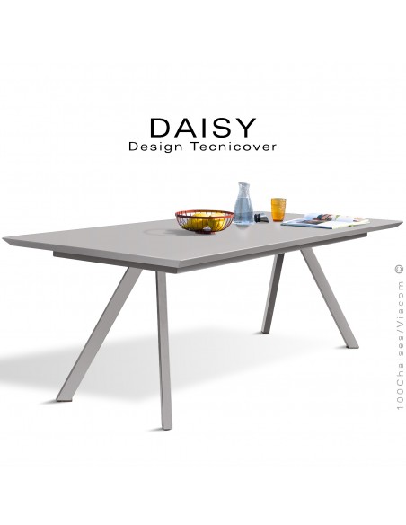 Table rectangulaire repas DAISY, pour C.H.R. et extérieur, structure acier galvanisé gris Tourterelle, plateau 185x90.