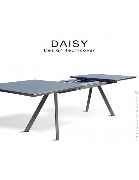 Table rectangulaire avec rallonge DAISY, pour milieu domestique en extérieur, structure acier peint anthracite.