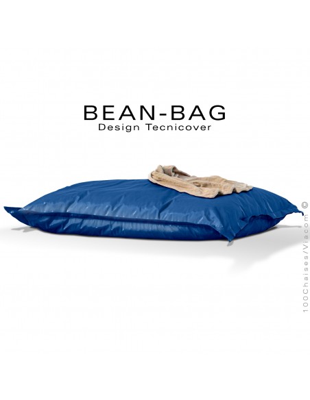 Pouf ou coussin géant XXL flottant pour piscine BEAN-BAG, billes de polystyrène, housse tissu hydrofuge bleu.