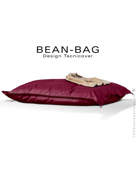 Pouf ou coussin géant XXL flottant pour piscine BEAN-BAG, billes de polystyrène, housse tissu hydrofuge bordeaux.