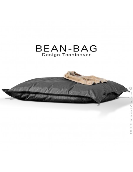 Pouf ou coussin géant XXL flottant pour piscine BEAN-BAG, billes de polystyrène, housse tissu hydrofuge couleur anthracite.