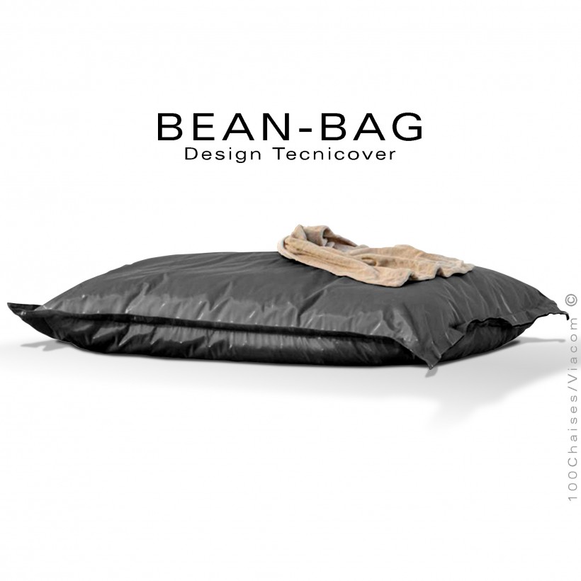 Pouf ou coussin géant XXL flottant pour piscine BEAN-BAG, billes de polystyrène, housse tissu hydrofuge couleur anthracite.