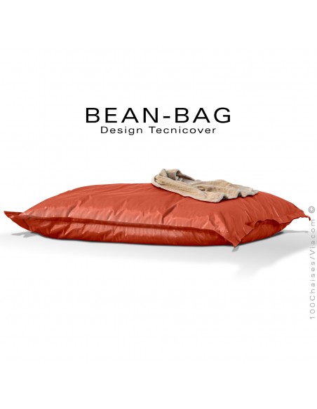 Pouf ou coussin géant XXL flottant pour piscine BEAN-BAG, billes de polystyrène, housse tissu hydrofuge couleur orange.