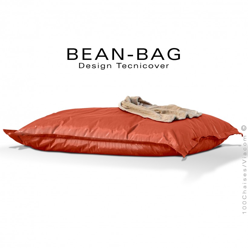 Pouf ou coussin géant XXL flottant pour piscine BEAN-BAG, billes de polystyrène, housse tissu hydrofuge couleur orange.