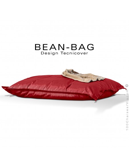 Pouf ou coussin géant XXL flottant pour piscine BEAN-BAG, billes de polystyrène, housse tissu hydrofuge couleur rouge.