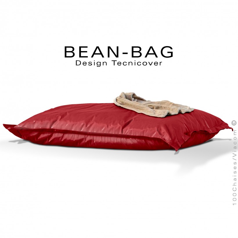 Pouf ou coussin géant XXL flottant pour piscine BEAN-BAG, billes de polystyrène, housse tissu hydrofuge couleur rouge.