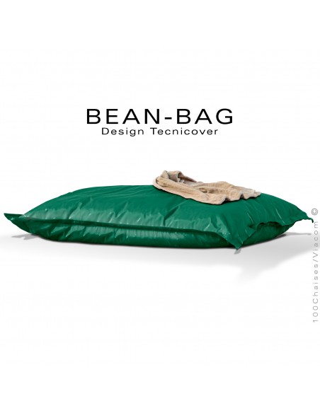 Pouf ou coussin géant XXL flottant pour piscine BEAN-BAG, billes de polystyrène, housse tissu hydrofuge couleur vert.