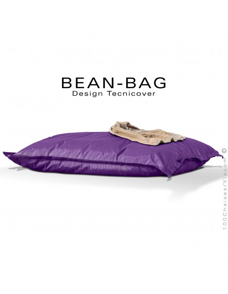 Pouf ou coussin géant XXL flottant pour piscine BEAN-BAG, billes de polystyrène, housse tissu hydrofuge couleur violet.