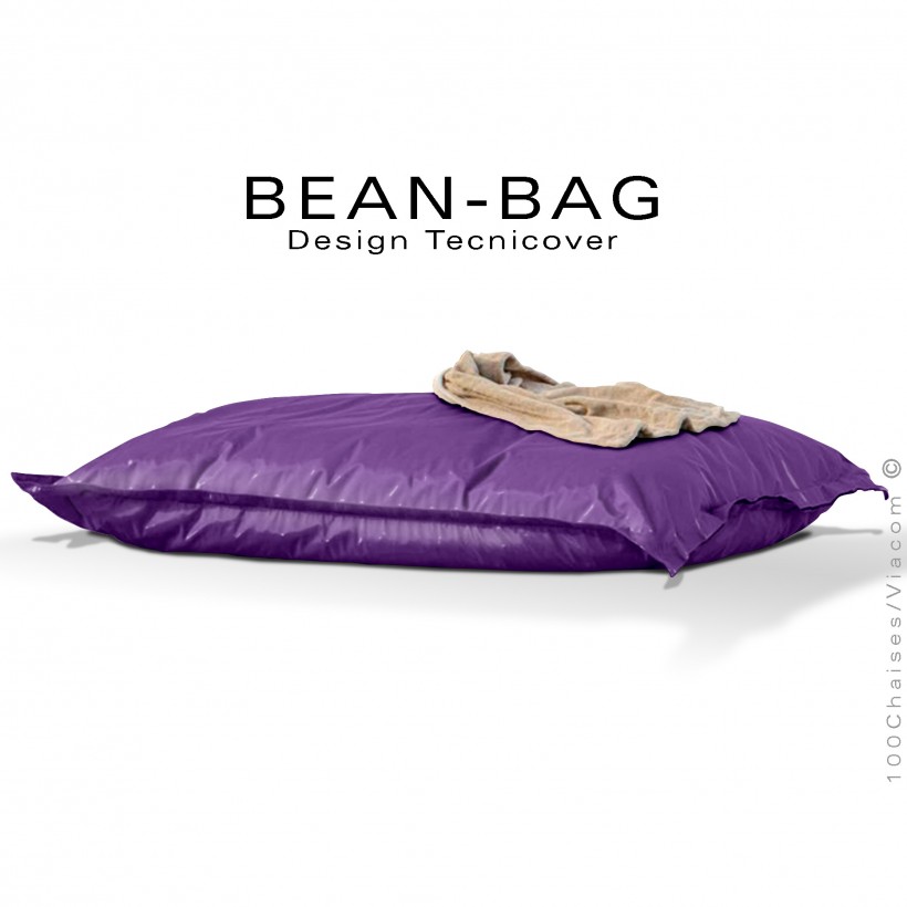 Pouf ou coussin géant XXL flottant pour piscine BEAN-BAG, billes de polystyrène, housse tissu hydrofuge couleur violet.