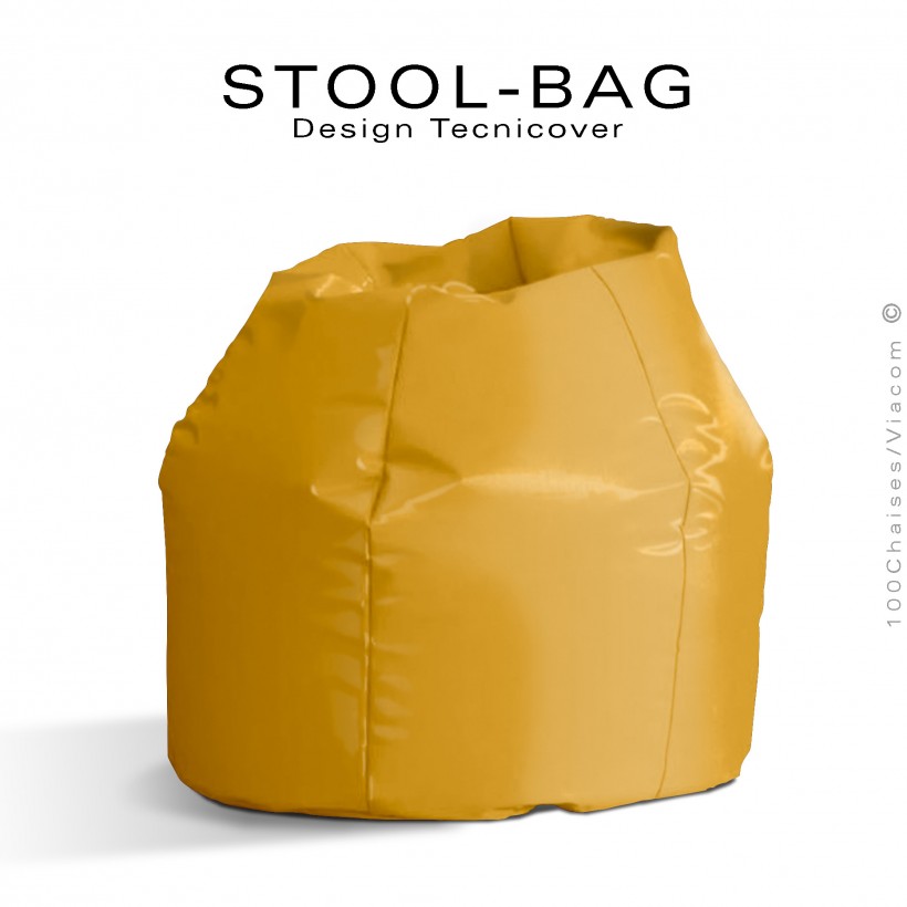 Pouf ou coussin géant XXL flottant pour piscine STOOL-BAG, billes de polystyrène, housse hydrofuge couleur jaune.