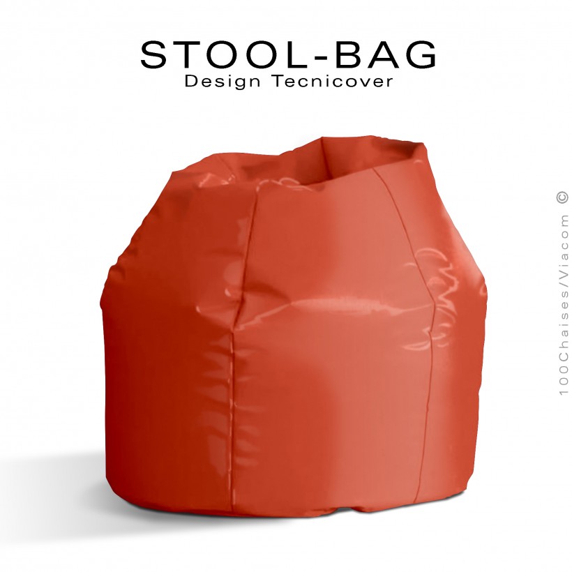 Pouf ou coussin géant XXL flottant pour piscine STOOL-BAG, billes de polystyrène, housse hydrofuge couleur orange.