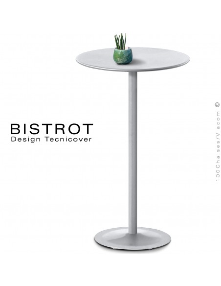 Table mange debout, plateau rond pour extérieur, BISTROT, structure acier galvanisé peinture poudre blanc.