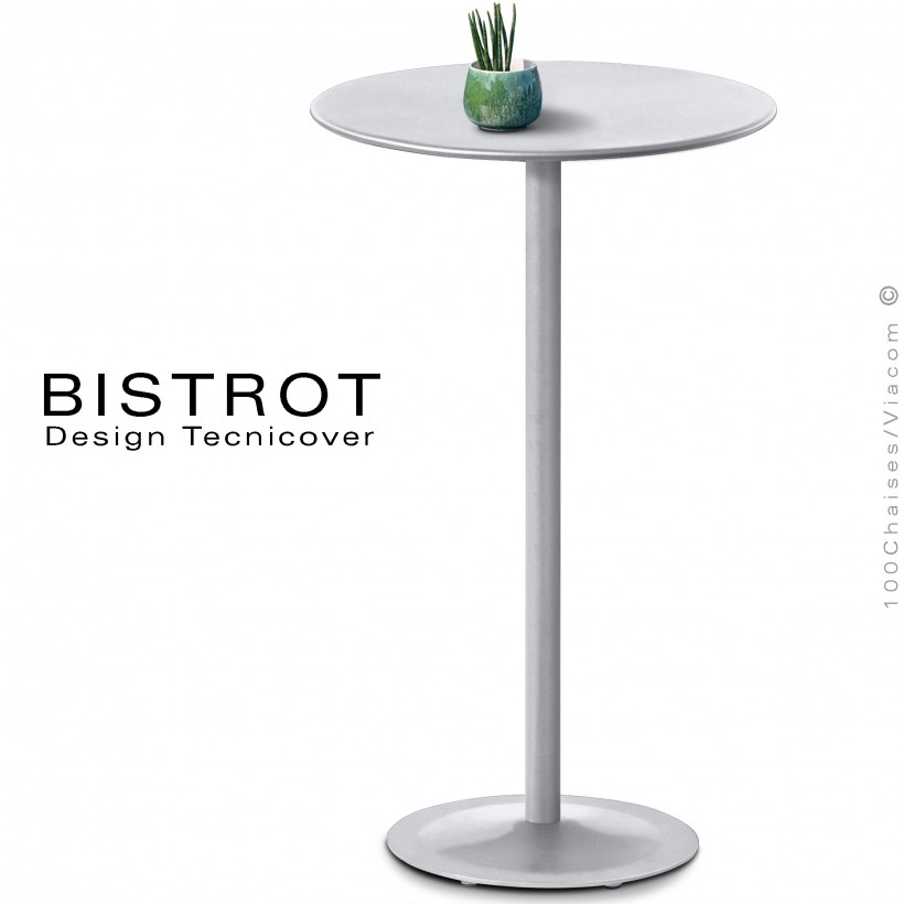 Table mange debout, plateau rond pour extérieur, BISTROT, structure acier galvanisé peinture poudre blanc.