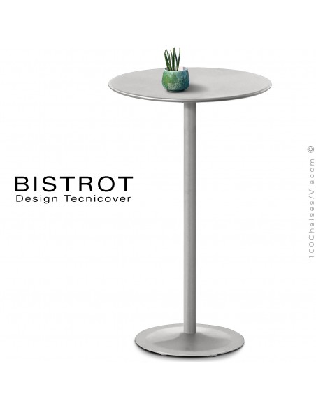 Table mange debout, plateau rond pour extérieur, BISTROT, structure acier galvanisé peinture poudre blanc perle.