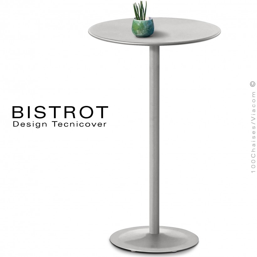 Table mange debout, plateau rond pour extérieur, BISTROT, structure acier galvanisé peinture poudre blanc perle.