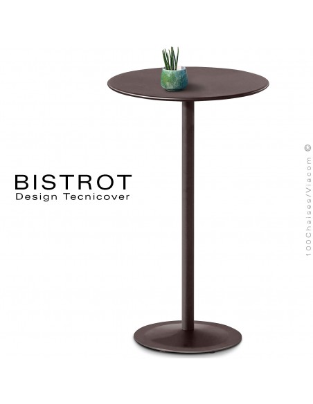 Table mange debout, plateau rond pour extérieur, BISTROT, structure acier galvanisé peinture poudre bronze.