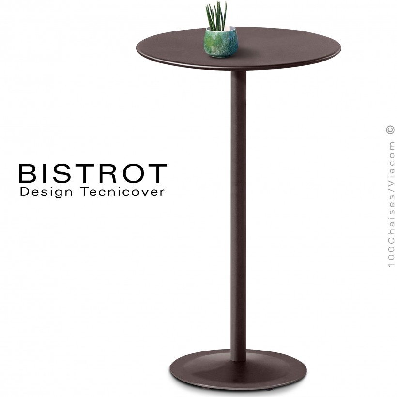 Table mange debout, plateau rond pour extérieur, BISTROT, structure acier galvanisé peinture poudre bronze.