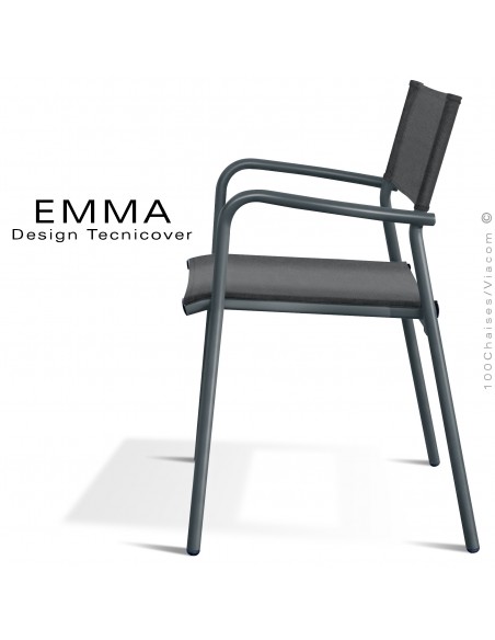 Fauteuil d'extérieur EMMA, structure aluminium peint anthracite, assise et dossier Batyline couleur noir.