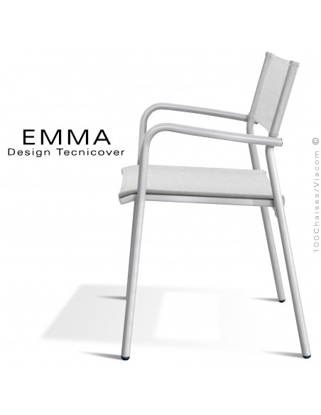 Fauteuil d'extérieur EMMA, structure aluminium peint blanc, assise et dossier Batyline couleur blanc.