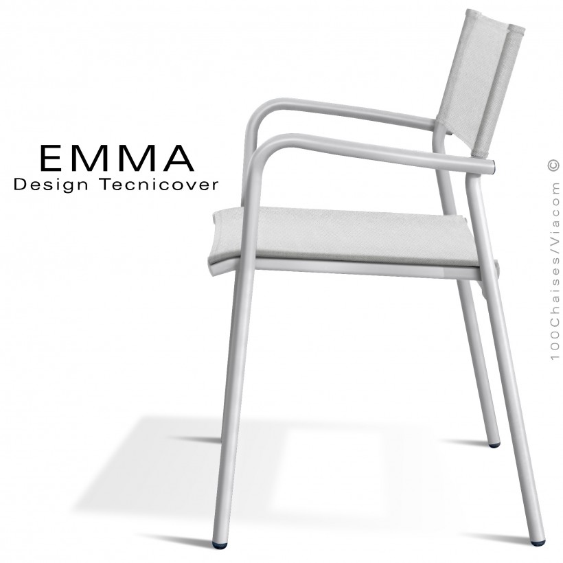 Fauteuil d'extérieur EMMA, structure aluminium peint blanc, assise et dossier Batyline couleur blanc.