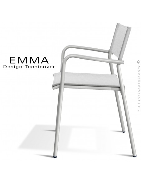 Fauteuil d'extérieur EMMA, structure aluminium peint blanc perle, assise et dossier Batyline couleur blanc.