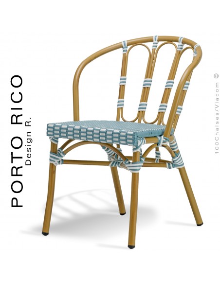 Chaise pour café extérieur PORTO RICO, structure aluminium peint, assise et dossier tressage osier synthétique.