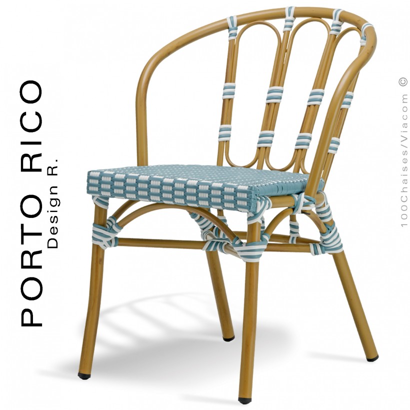 Chaise pour café extérieur PORTO RICO, structure aluminium peint, assise et dossier tressage osier synthétique.