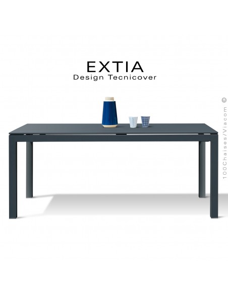 Table repas d'extérieur extensible EXTIA, structure acier galvanisé finition peint anthracite, avec rallonge intégrée.