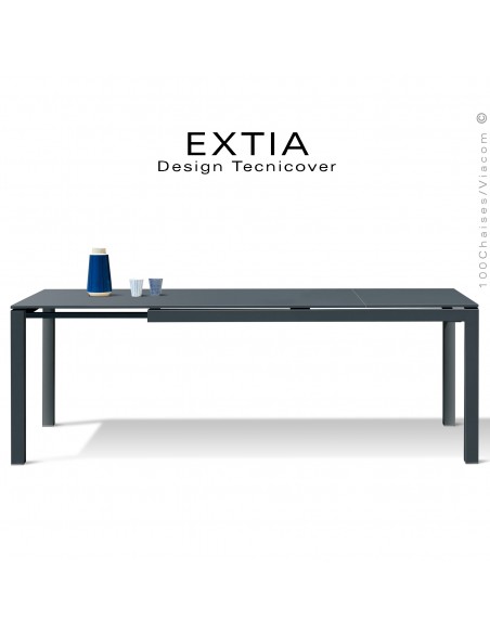 Table repas d'extérieur extensible EXTIA-250, structure acier galvanisé finition peint anthracite, avec rallonge intégrée.