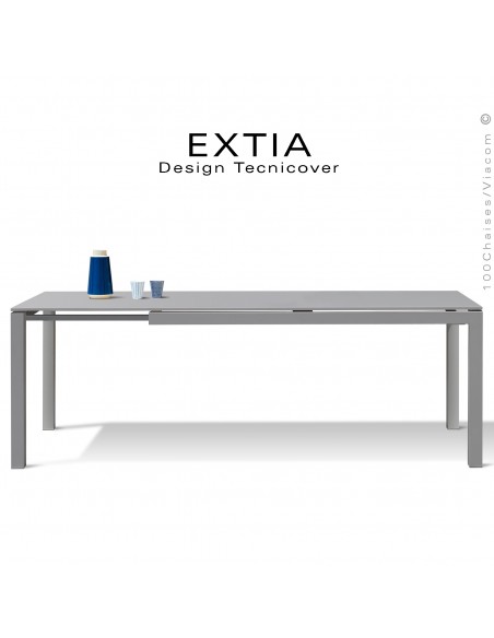 Table repas d'extérieur extensible EXTIA-250, structure acier galvanisé finition peint gris Tourterelle, avec rallonge intégrée.